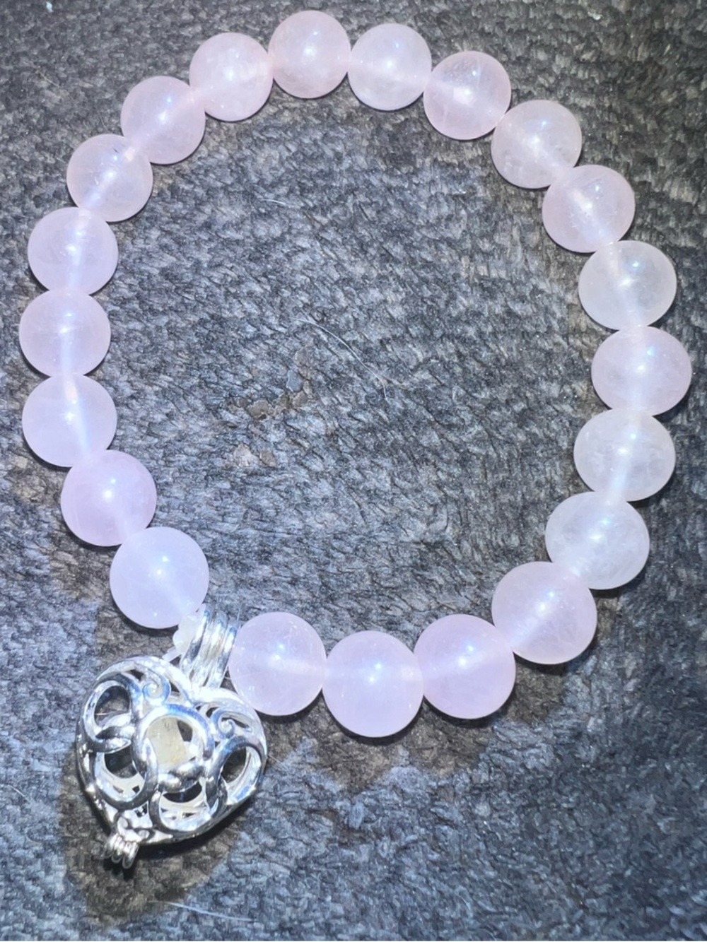 Rose quartz bracelet with Phenakite Heart locket